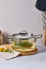 Stewehome Γυάλινη κατσαρόλα με καπάκι Πορτοκαλί 20x14 cm