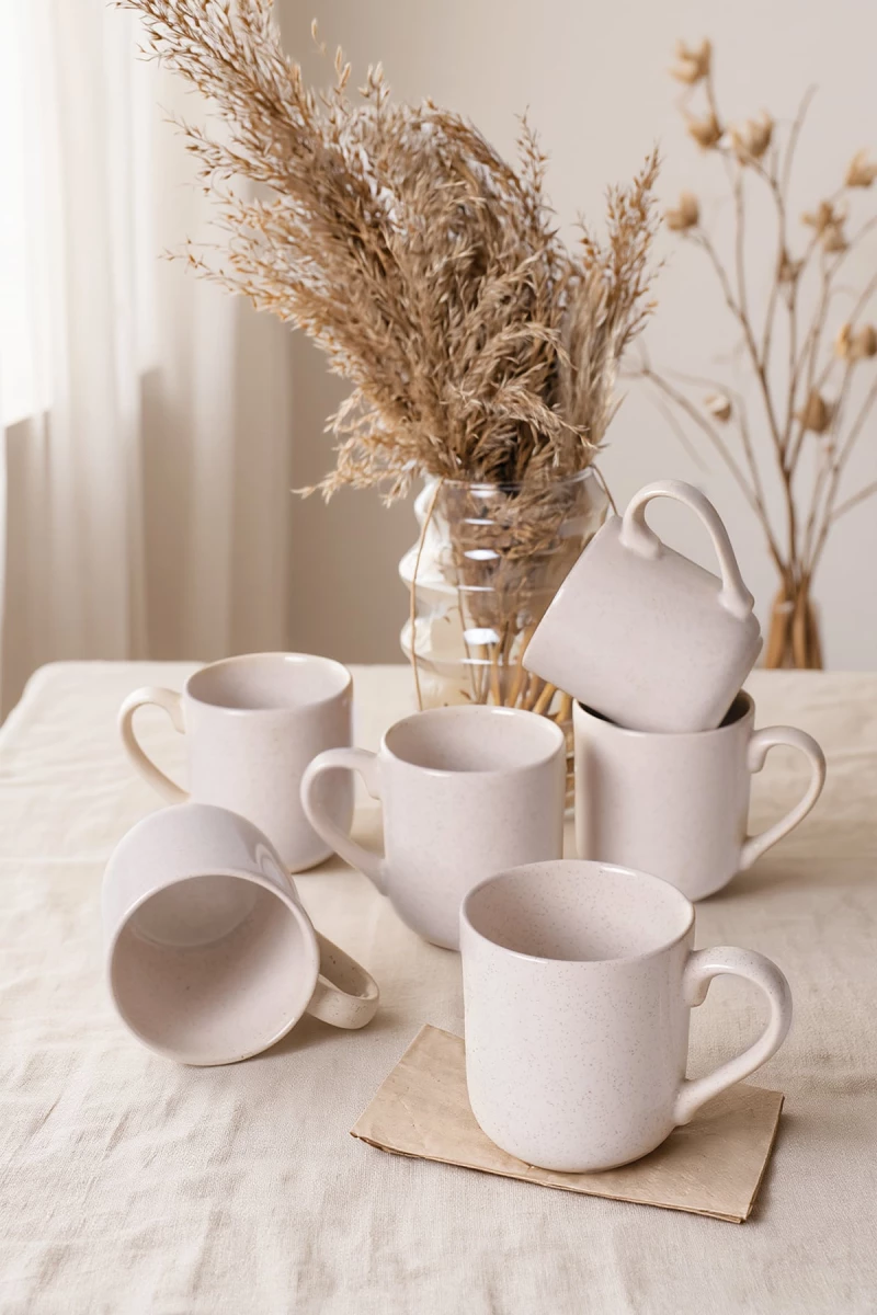 Stewehome Σετ 6 τεμαχίων κεραμικές κούπες 10 cm 450 ml μοντέρνου στυλ Κρεμ