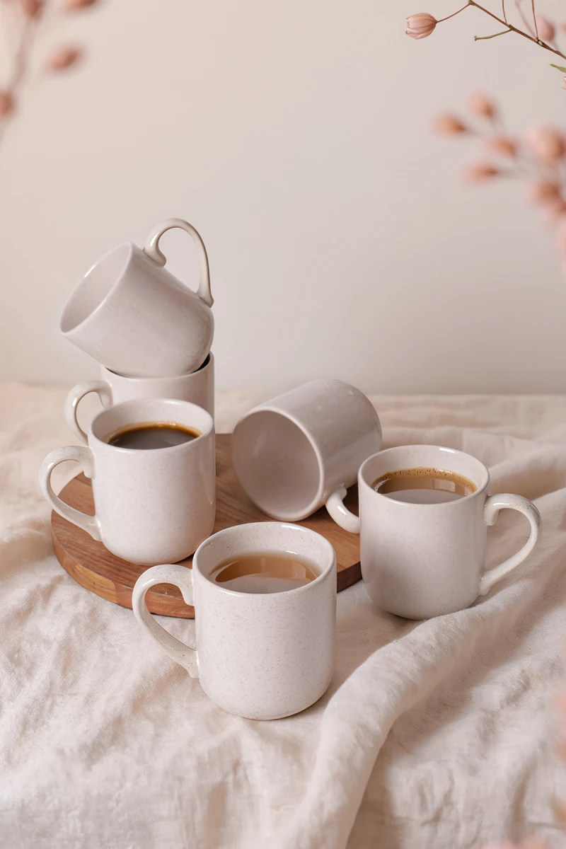 Stewehome Σετ 6 τεμαχίων κεραμικές κούπες 10 cm 450 ml μοντέρνου στυλ Κρεμ