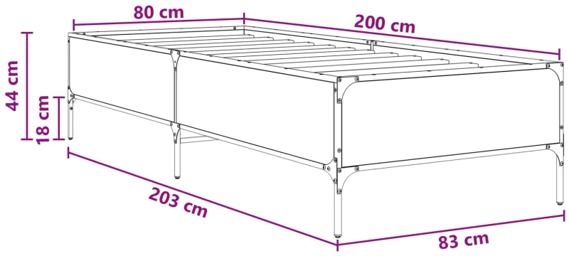 vidaXL Σκελετός Κρεβατιού Μαύρη Δρυς 80 x 200 cm Επεξεργασμένο Ξύλο