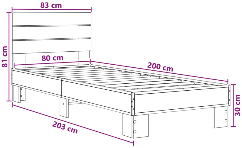 vidaXL Κρεβάτι με Κεφαλάρι Παλαιωμένο ξύλο 80 x 200 cm