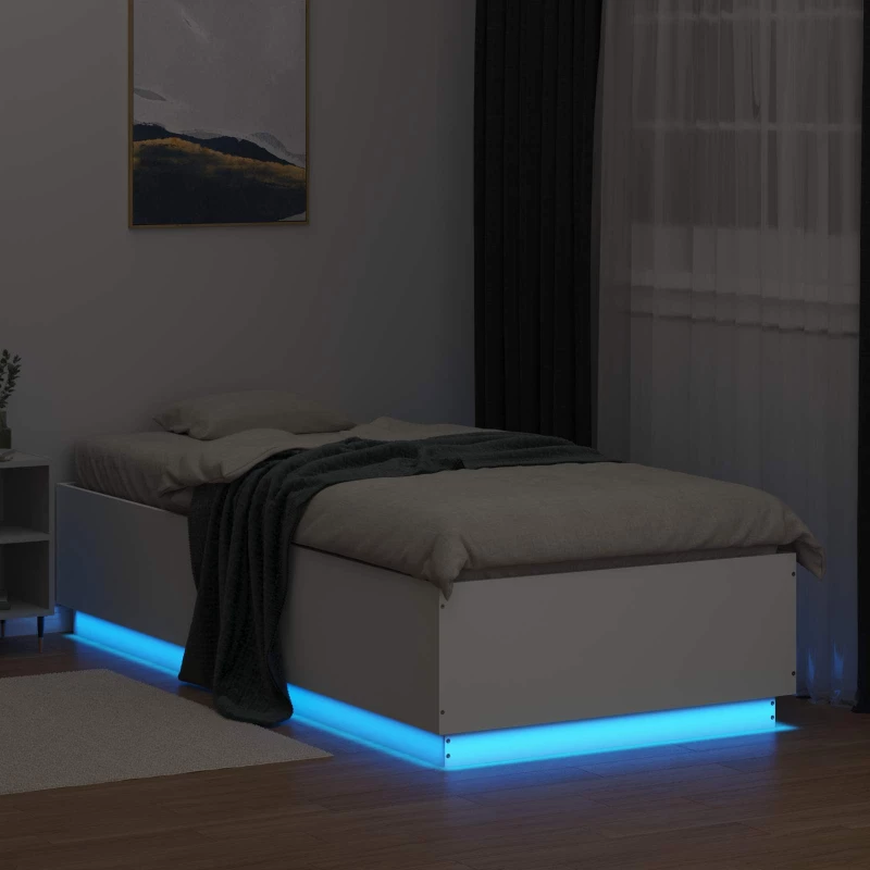 vidaXL Κρεβάτι με φωτισμό LED Λευκό 80 x 200 cm Επεξεργασμένο Ξύλο