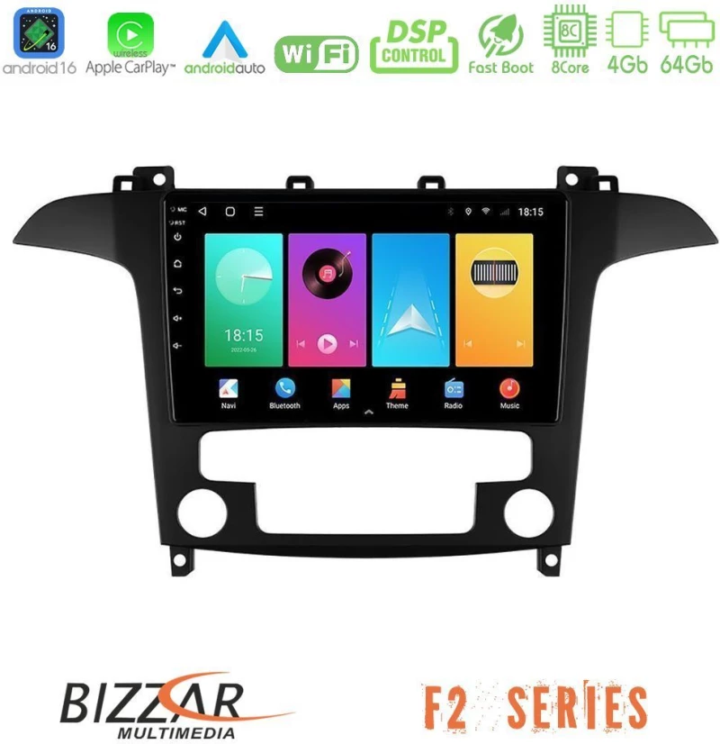 Bizzar F2 Series 8Core Android16 4+64GB  Ford S-Max 2006-2012 Navigation Multimedia Tablet 9"