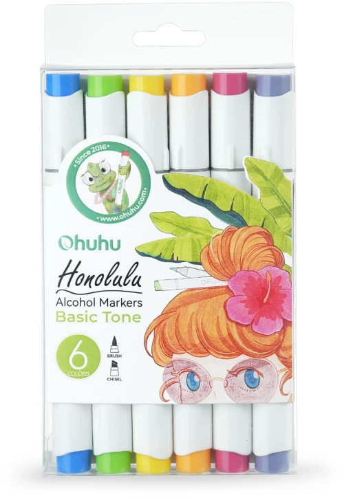 Ohuhu Honolulu Alcohol Art Markers Σετ 6 Basic Tones Brush & Chisel Y30-80404-40