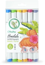Ohuhu Honolulu Alcohol Art Markers Σετ 6 Basic Tones Brush & Chisel Y30-80404-40