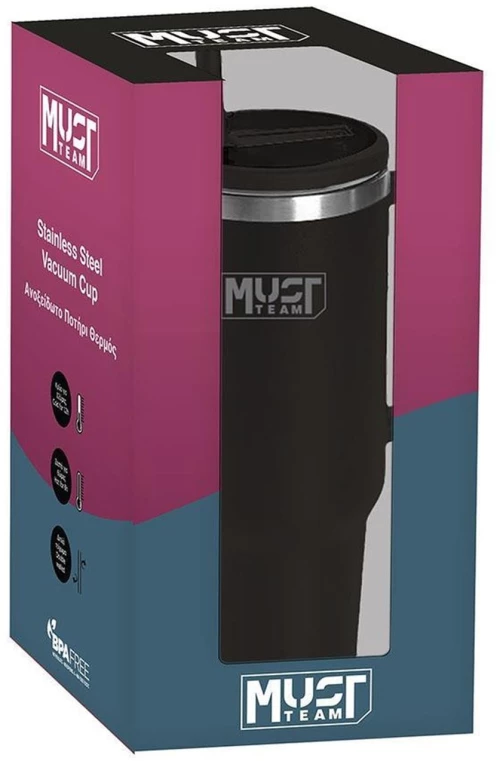 Ποτήρι Ανοξέιδωτο Θερμός Must 1200ml με Καλαμάκι Μαύρο 000587161