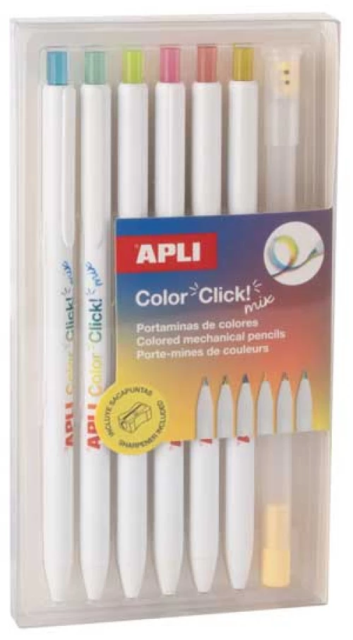 Σετ 6 Χρωματιστά Μηχανικά Μολύβια APLI Color Click Rainbow