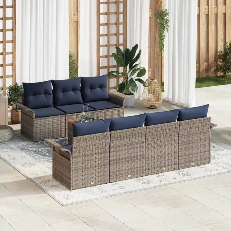 vidaXL Σετ Καναπέ Κήπου με μαξιλάρι 8 pcs Γκρι συνθετικό ρατάν