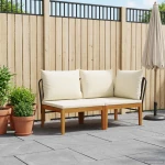 vidaXL 2 pcs Σετ Lounge Κήπου με Μαξιλάρια Στερεό Acacia Ξύλο & Σχοινί