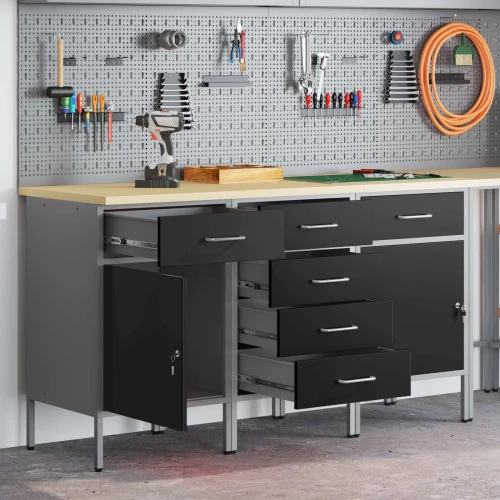 Ντουλάπα Εργασίας 3 pcs Μαύρο και Γκρι 150 x 55 x 85 εκ |3321370