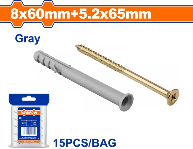 Wadfow WXTP921 Βισμα Πλαστικο Χτυπητο Βιδα 8χ60mm 5.2x65mm 15τμχ.