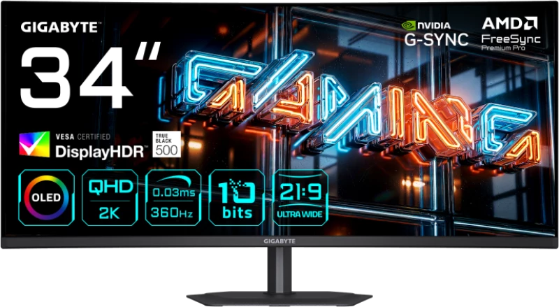 Gigabyte MO34WQC36 Gaming Οθόνη 34" QD-OLED Curved 360Hz WQHD HDR
