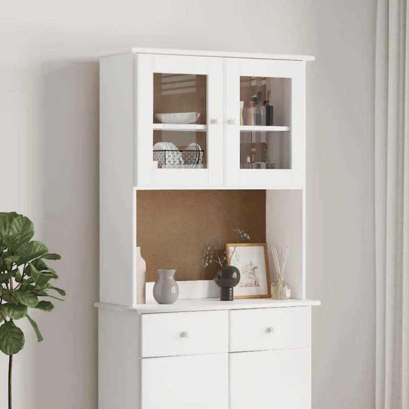 vidaXL Πάνω Ντουλάπι-Βιτρίνα ALTA Λευκό 77x30x92 εκ. Μασίφ Ξύλο Πεύκου