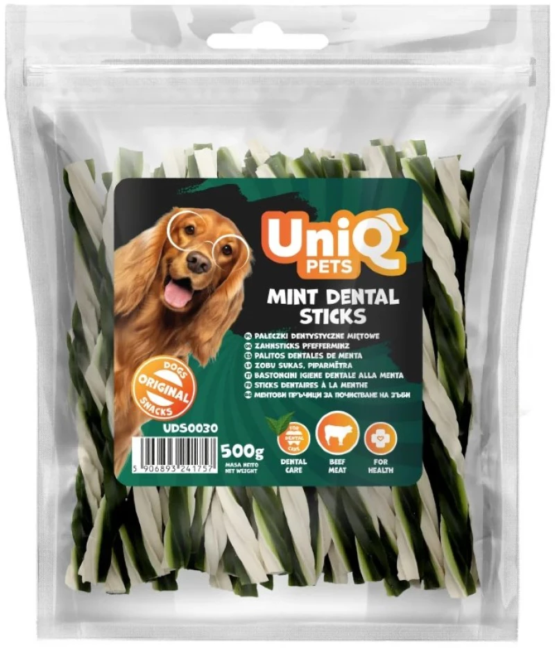Λιχουδιές Σκύλου Uniq Pets Στριφτά Οδοντικά Sticks με Μέντα 500gr